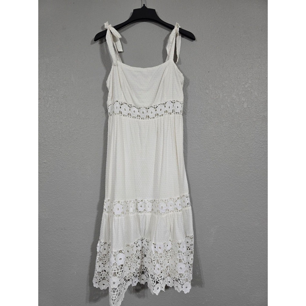 Lulus Dress Womens XL White Swiss Dot Floral Lace Midi Sundress Tie Strap Boho